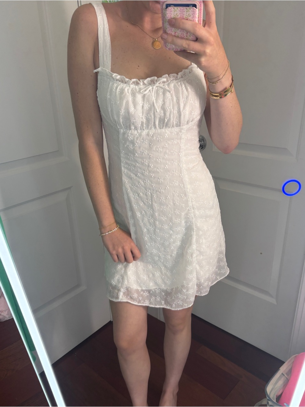 Astr The Label White Mini Dress with Eyelet Detail